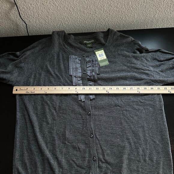 Eddie Bauer Cardiga XXL Button 100% Cotton Outdoors Ruffle Gray Knit Casual NWT - Picture 7 of 9